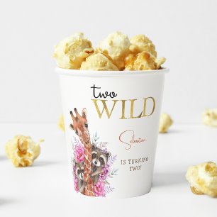 Two wild safari animals kids birthday party paper cups