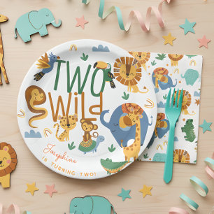 Two wild safari animals kids birthday party paper plate