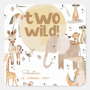 Two wild safari animals kids birthday  square sticker