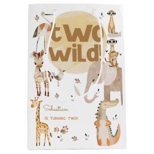 two wild safari animals kids second birthday medium gift bag