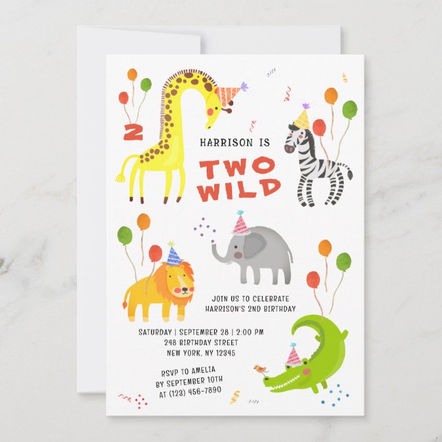Two Wild Safari Animals Photo QR Code 2nd Birthday Invitation (Front)