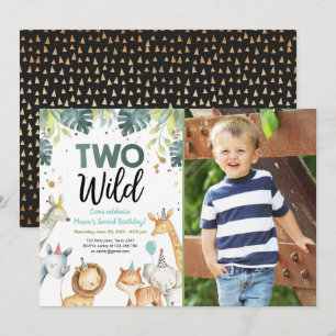 Two Wild Safari Animals Second Birthday Invitation