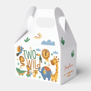 Two wild safari animals second birthday party favour box