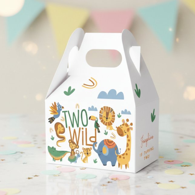 Two wild safari animals second birthday party favour box (Creator Uploaded)