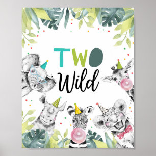 Two Wild Safari Animals Second Birthday Sign
