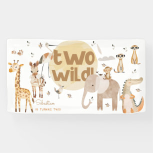 Two wild safari animals second kids birthday banner