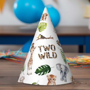 Two Wild Safari animals Themed Boy 2nd birthday Party Hat