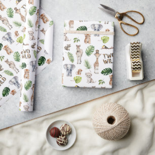 Two Wild Safari animals Themed Boy 2nd birthday Wrapping Paper