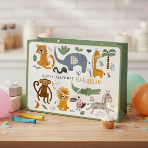 Two Wild Safari Birthday Animals Large Gift Bag
