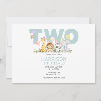 TWO Wild Safari Birthday Invitation – 2nd Birthday
