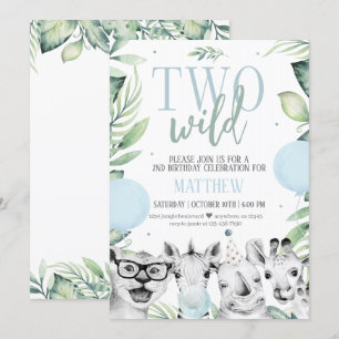 Two Wild Safari Birthday Invitation for a Boy