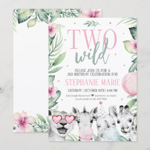 Two Wild Safari Birthday Invitation for Girl