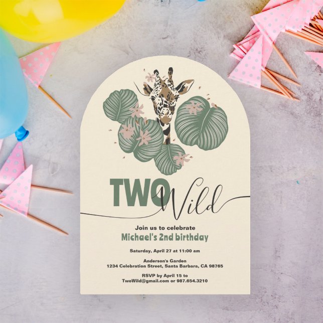  Two Wild Safari Giraffe Animal Birthday Party Invitation (Creator Uploaded)