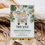 TWO WILD Safari Jungle Animals 2nd Birthday Invitation<br><div class="desc">Safari themed birthday invitation featuring tropical green and gold watercolor greenery and a group of cute jungle animals</div>
