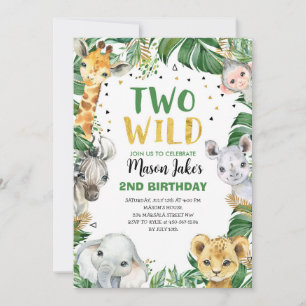 TWO WILD Safari Jungle Animals 2nd Birthday  Invitation