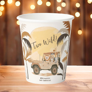 Two Wild Safari Jungle Animals 2nd Birthday Paper Cups