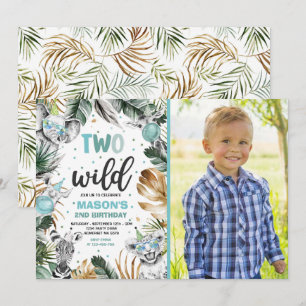 Two Wild Safari Jungle Animals 2nd Birthday Party Invitation