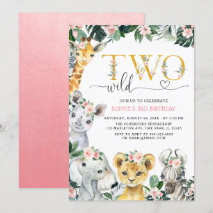 Two Wild Safari Jungle Animals 2rd Birthday Invita Invitation
