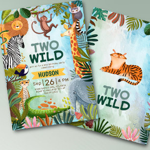 Two Wild safari jungle animals boy birthday Invitation
