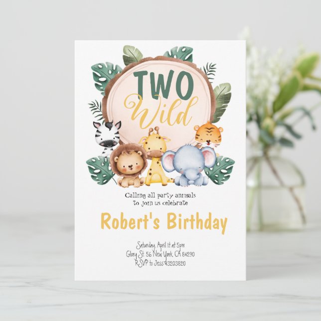 Two Wild Safari Party Birthday Invitation  (Standing Front)