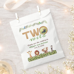 Two Wild Safari Photo 2nd Birthday Animals Wood Favour Bags