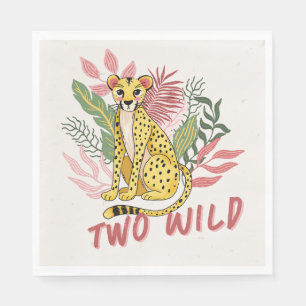 Two Wild Safari Pink Cheetah Kids Birthday Party Napkin
