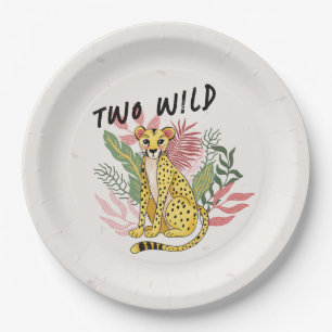 Two Wild Safari Pink Cheetah Kids Birthday Party Paper Plate