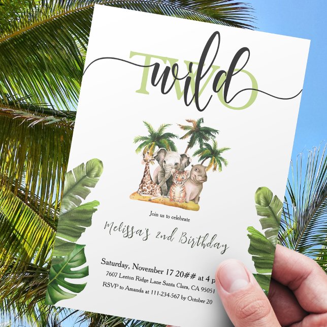 Two Wild Second 2nd Safari Animals Birthday Party Invitation (Creator Uploaded)