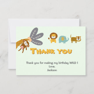 Two Wild Second Birthday Cute Safari Animals Thank You Card