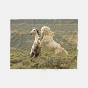 Two Wild Stallions Fight Fleece Blanket