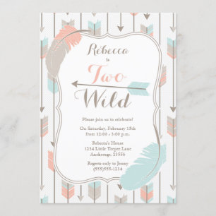 TWO Wild Tribal Arrows Second Birthday Party Pink Invitation