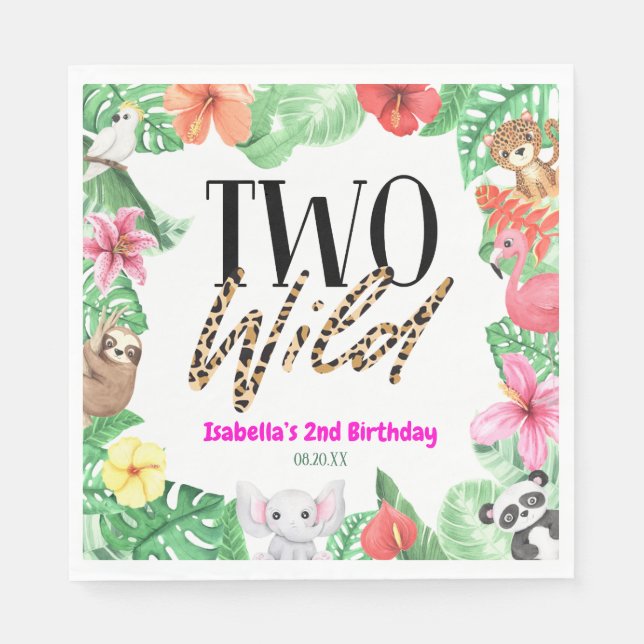 Two Wild Tropical Animal 2nd Birthday Party Napkin (Front)