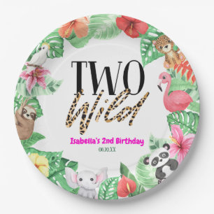 Two Wild Tropical Animal 2nd Birthday Party Paper Plate