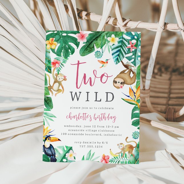 TWO WILD Tropical Jungle Animals 2nd Birthday Invitation (Creator Uploaded)