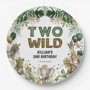 Two Wild Tropical Jungle Safari Animals Birthday Paper Plate