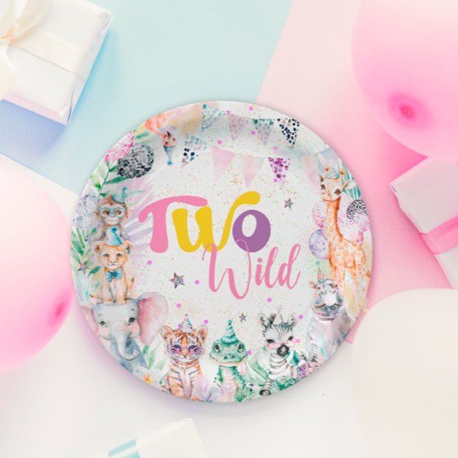 Two Wild Tropical Safari Animals Second Birthday Paper Plate (Creator Uploaded)