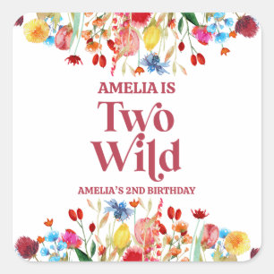 Two Wild Wildflower Second 2nd Birthday Party Square Sticker