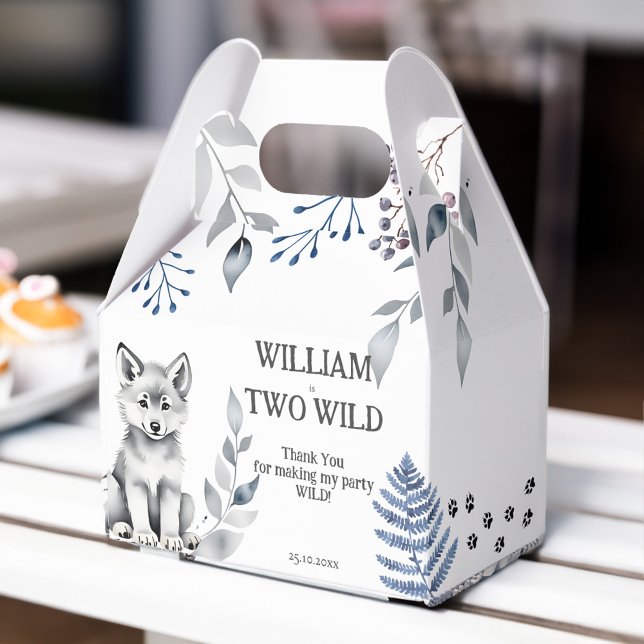 Two Wild wolf themed birthday party  Favour Box (Two Wild wolf themed birthday party Favor Boxes personalized wild grey wolf party favor box)