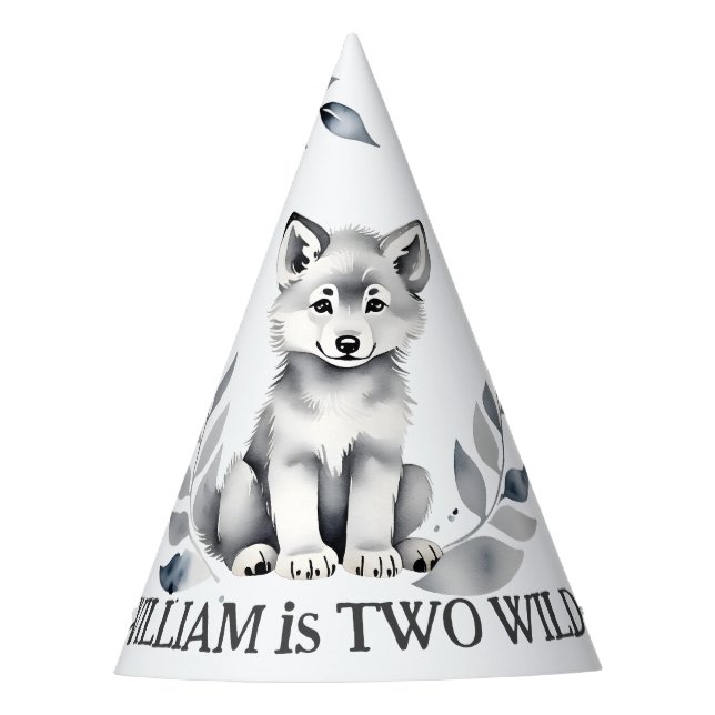 Two Wild wolf themed birthday party printed Party Hat (Front)