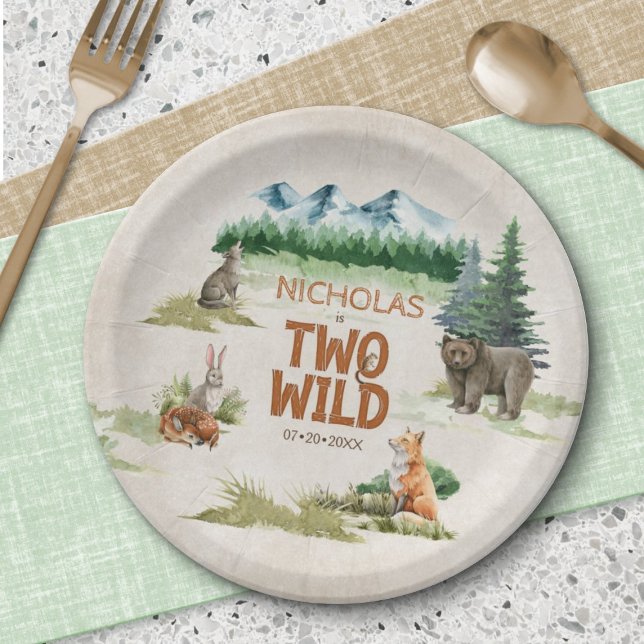 Two Wild Woodland Animal 2nd Birthday Party Paper Plate (Creator Uploaded)