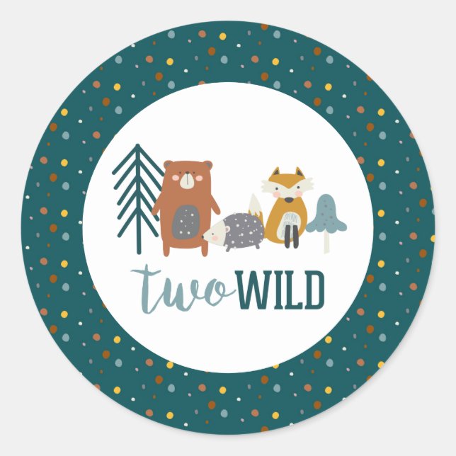 Two Wild Woodland Animal Second Birthday Classic Round Sticker (Front)