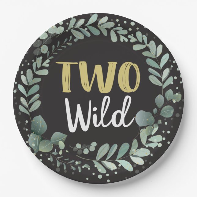 Two Wild Woodland Animals Black Wreath Paper Plate (Front)