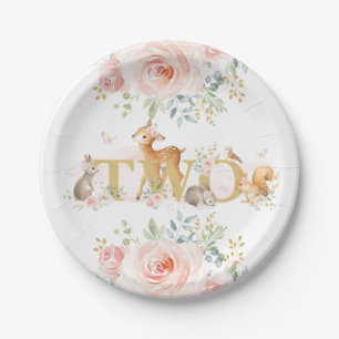 Two Wild Woodland Animals Girls 2nd Birthday Paper Plate