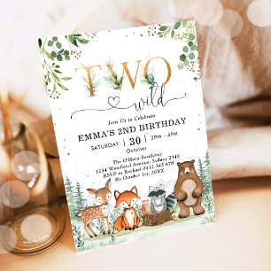 Two Wild Woodland Party Animals Boy 2nd Birthday Invitation