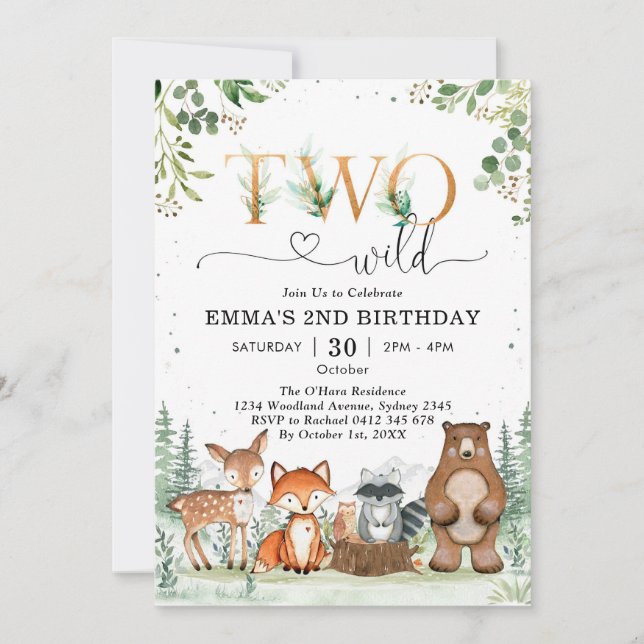 Two Wild Woodland Party Animals Boy 2nd Birthday Invitation (Front)