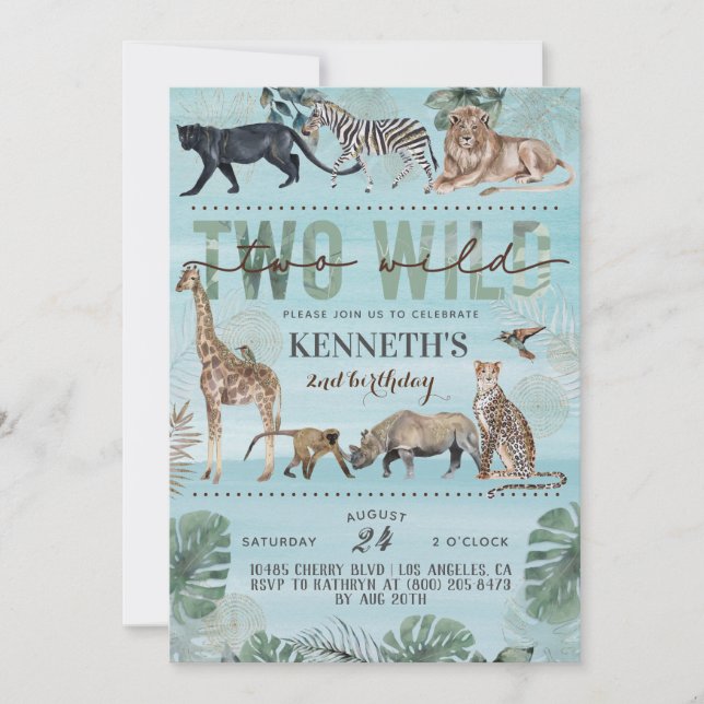 Two Wild Zoo Animal Birthday Invitation (Front)