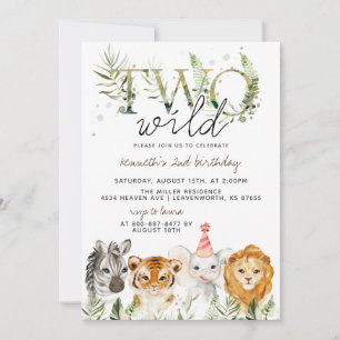 Two Wild Zoo Animal Birthday Invitation