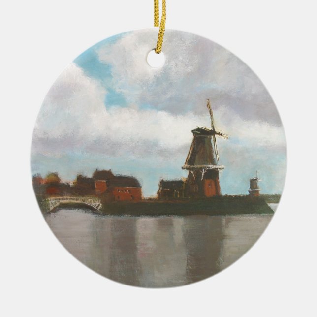 Two Windmills Painting Ornament (Front)