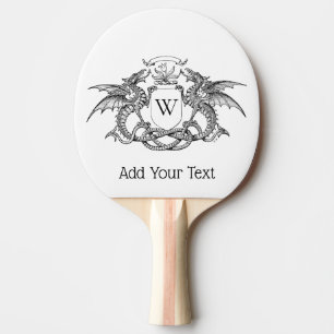 Two Winged Dragons Heraldic Crest Emblem Monogram Ping Pong Paddle