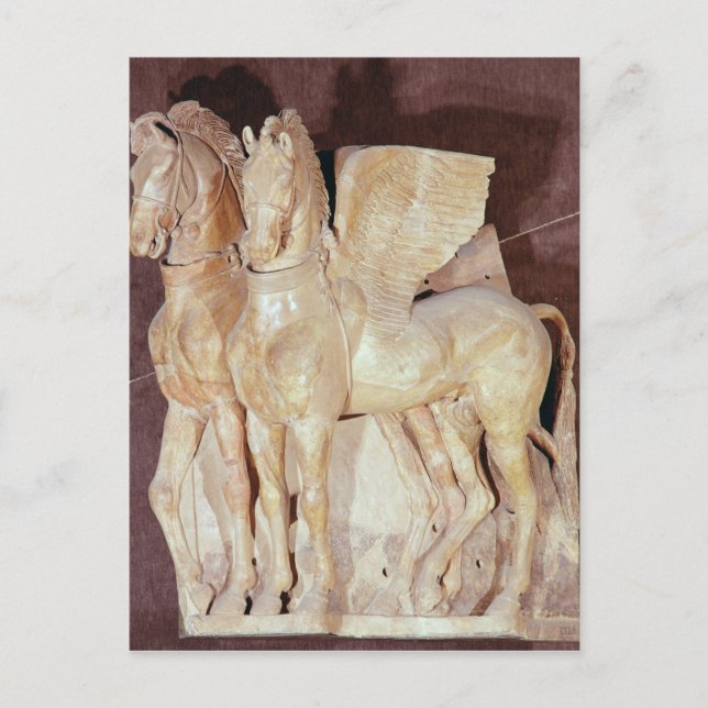 Two winged horses from the pediment of a postcard (Front)
